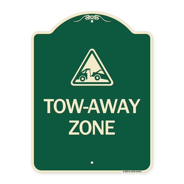 Tow-Away Zone with Graphic Heavy-Gauge Aluminum Architectural Sign, 24" x 18", G-1824-24411